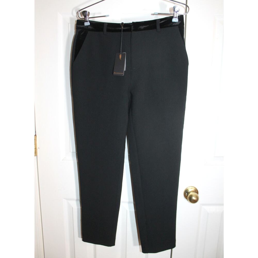 Berenice Anthropologie Black Jersey Trousers w/ Velvet Trim sz 38 NWT